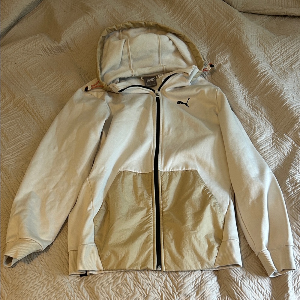 Puma Beige and Cream Zip-Up Hoodie